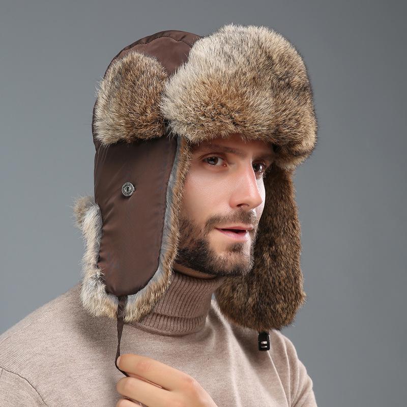 Unisex Winter Rabbit Fur Lei Feng Hat: Warm, Thick, Ear Protection for Outdoor and Skiing