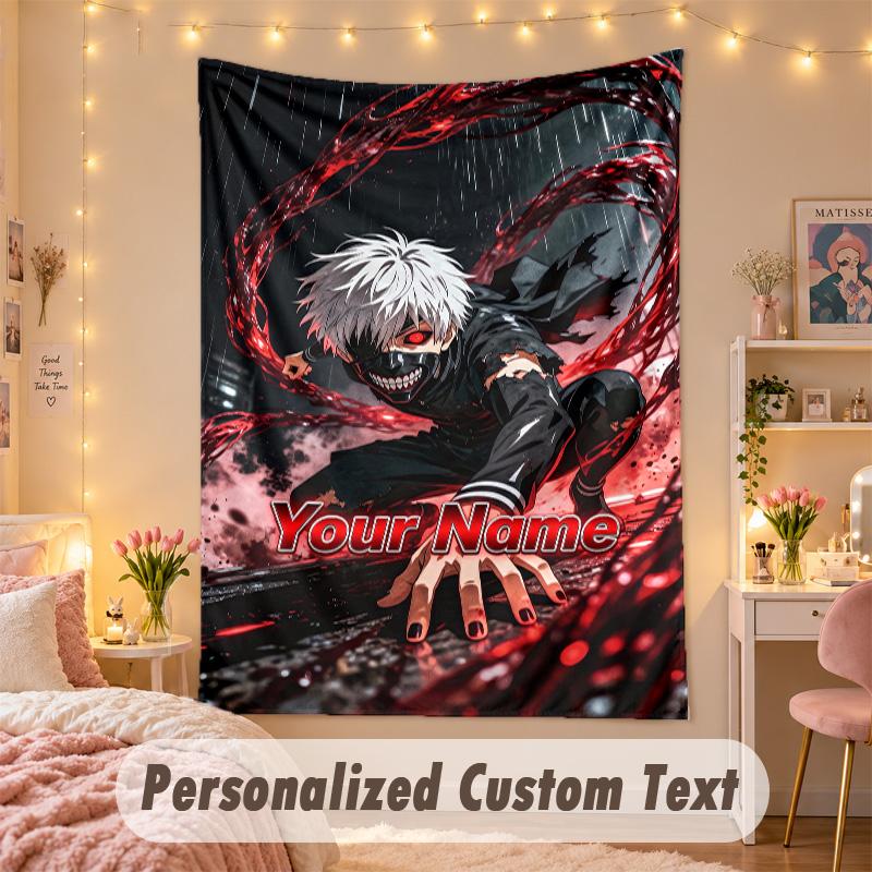 Custom Personalized Tapestry,Tokyo Ghoul Print Custom Name Text Wall Art Hanging for Bedroom