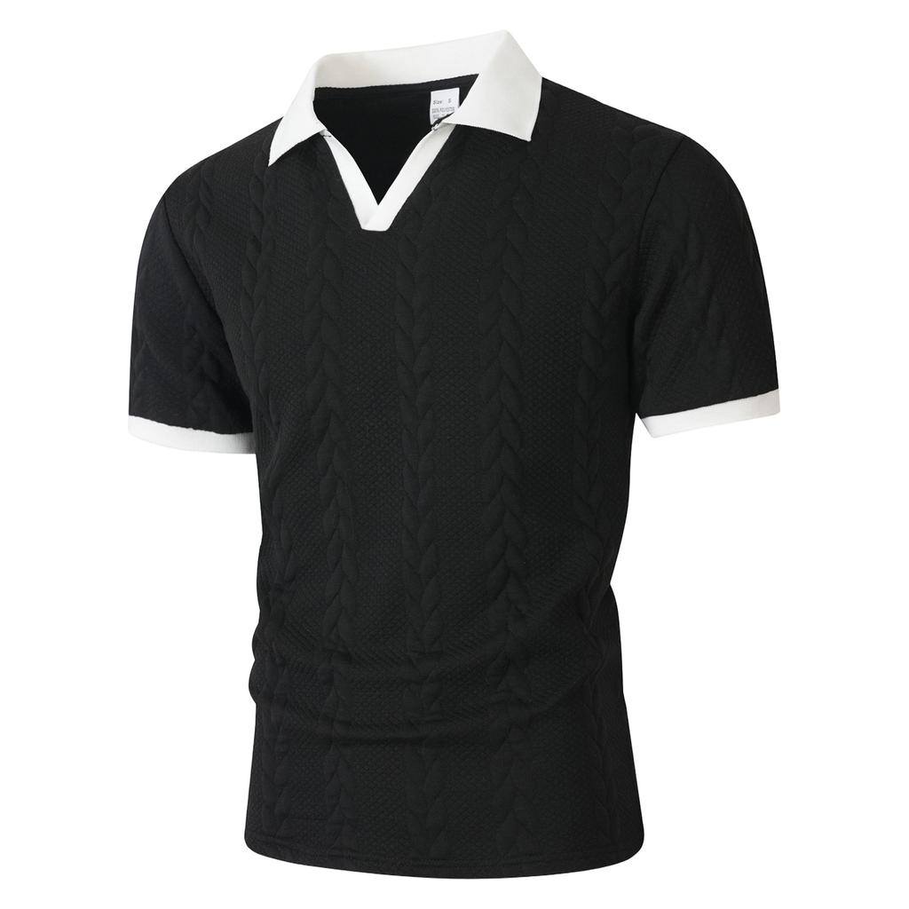 Men’s Short Sleeve Polo Shirt with Collar and Cuffs Lightweight Knitted Casual Top for Everyday Wear