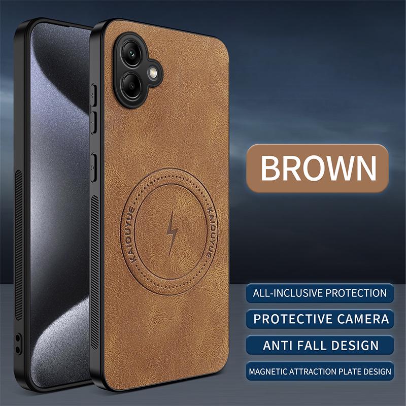 Compatible with Samsung Galaxy A06-4G/5G Napa Leather Grain Full-Cover Lens Magnetic Anti-Drop Case