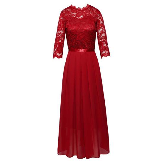 Bridesmaid Dress for Women Lace Patchwork Formal Gowns Crew Neck