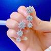 Sterling Funkelnde 100% 925 Silber 5A Zirkon Voller Diamanten Drei Blumen Ohrringe Für Frauen Partei Schmuck