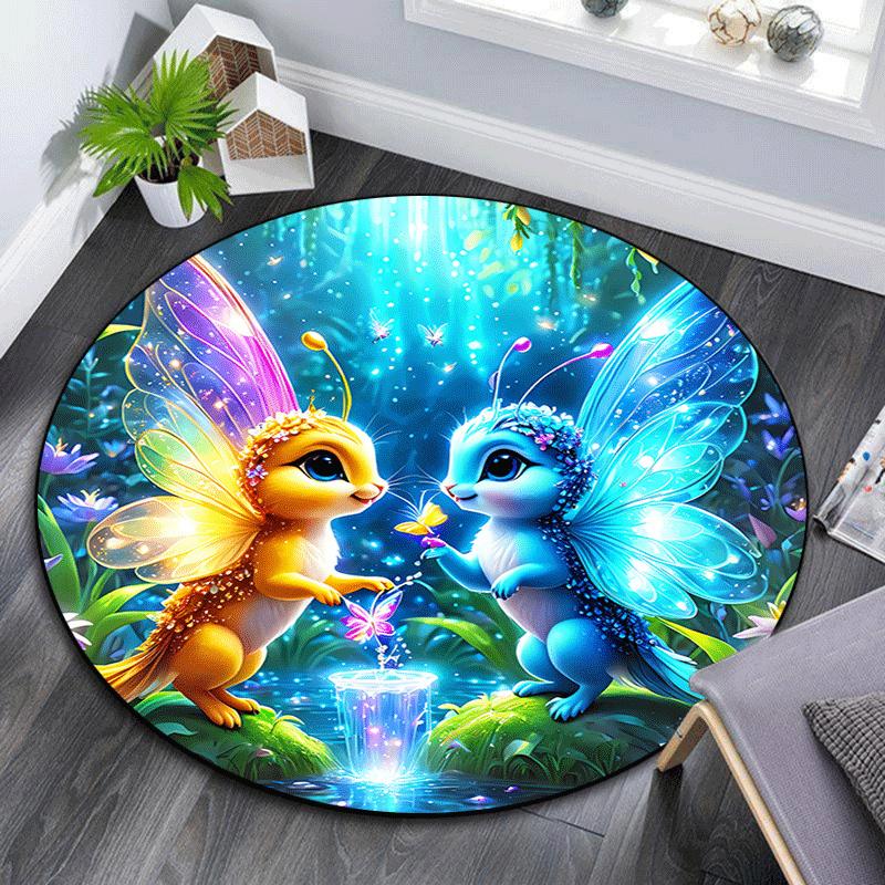 

1pc Soft, Absorbent & Non Slip Two cute elves Round Rug Soft Circle Rug for Living Room & Bedroom Decor, Chair Mats, and Unforgettable Home 80cm by 80cm