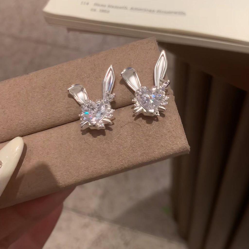 Korean Style Zircon Rabbit Stud Earrings - Cute, Playful, and Luxurious