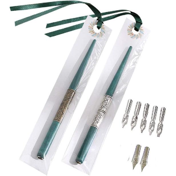 

Professional Manga Gothic Pen Dip Pen Calligraphy Drawing Pen Kit, 2 Pen Holders Handles, 7 Nibs (2 Fountain Pen Nib, 5 Flat Nib) - Silver and Bronze Brown Wood and Redwood