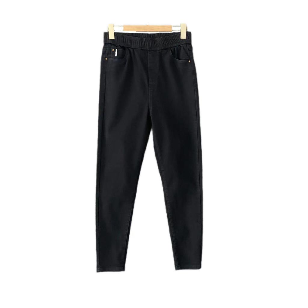 Early Spring Plus Size Stretch Black Denim High Waist Pencil Pants for Women