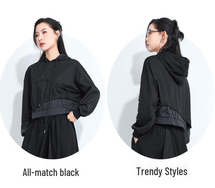 2025 Autumn Two-in-One Hooded Sweatshirt: Spliced Loose Fit with Drawstring - Street Style