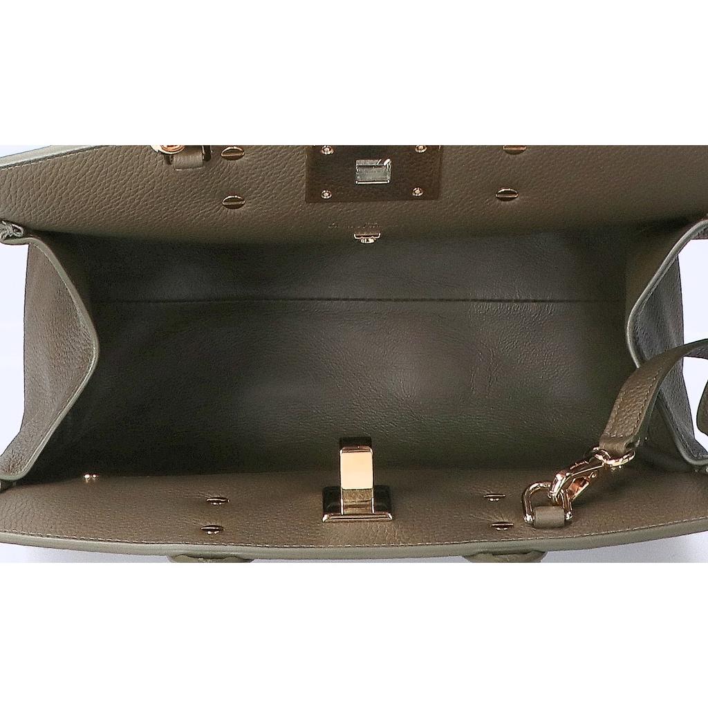 Salvatore Ferragamo DH-21 H159 THE STUDIO SMALL Calfskin Gancini Hardware 2WAY Handbag NEW OLIVEUsed