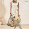 Women Plus Size Scoop Neck Sleeveless Purple Butterfly Printed A Line Maxi Dress