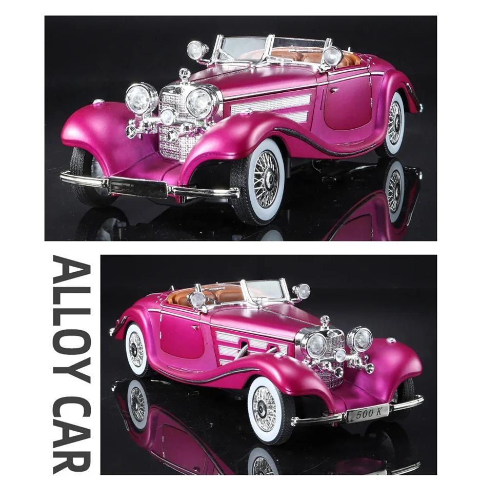1/24 Benzs 500K Alaşımlı Araba Modeli Pres Döküm Metal Klasik Araçlar Araba Modeli Simülasyon Ses ve Işık Koleksiyonu Çocuk Oyuncak Hediye