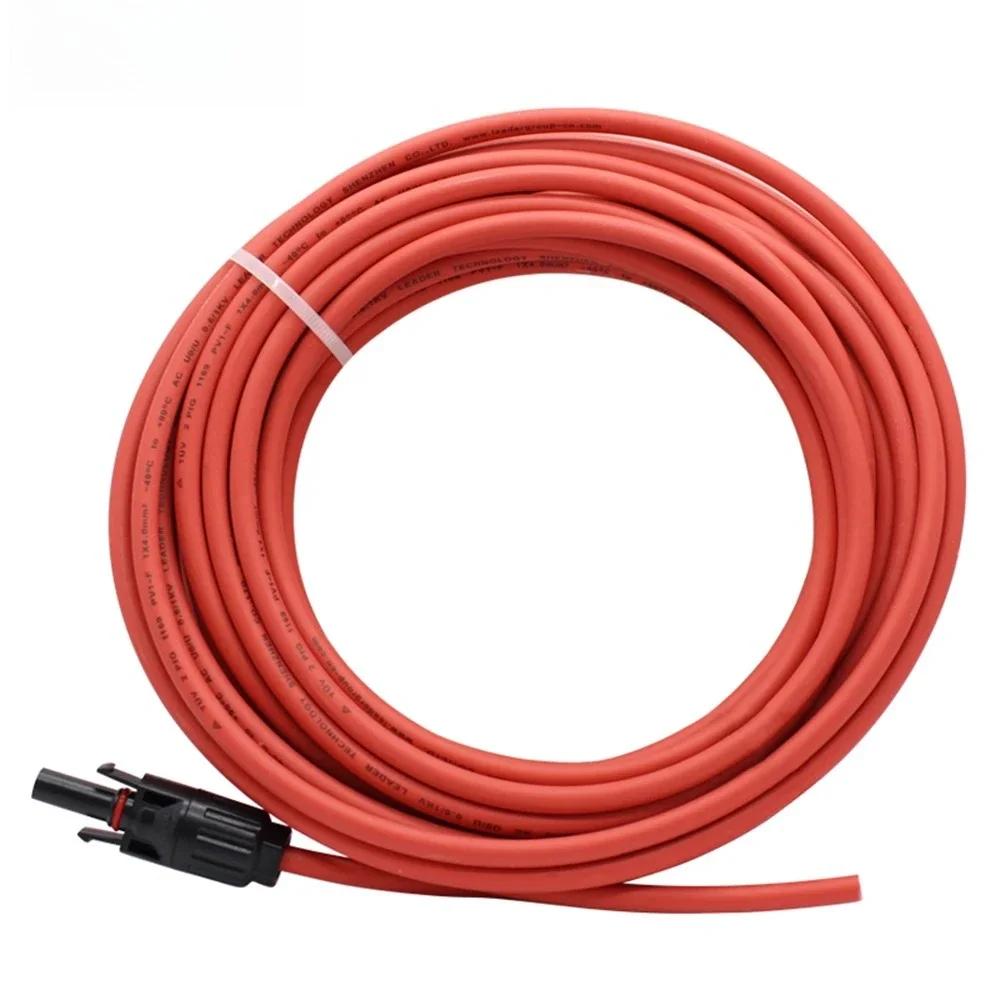 1Pair Solar Panel Extension Cable Copper Wire 6/4/2.5mm² 10/12/14AWG Black and Red with Connector Solar PV Cable