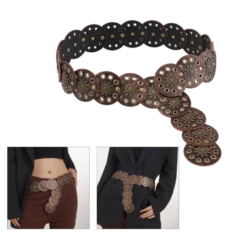 Hollowed Corsets Belt Aesthetic Rivet Studded Belt Ethnic Belt 2000s Girl PU Leather Waistband Girl Western Waist Ornaments