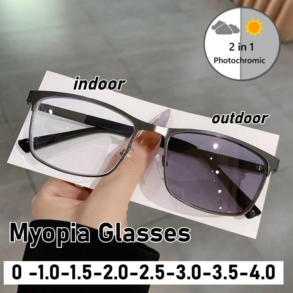 Neutral Classic Business Full Frame Photochromic Myopia Glasses Popular Retro Square Frame Anti-blue Light Glasses To -4.0