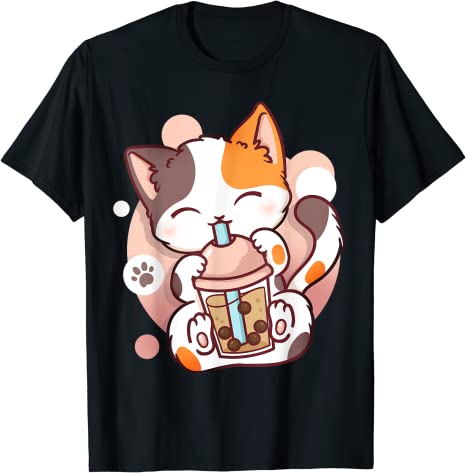 Cat Boba Tea BubbleTea Kawaii Anime Japanese Neko Girl Teen TShirt Y2k Cute Cartoon Unisexga Graphic Clothes Novelty Personality