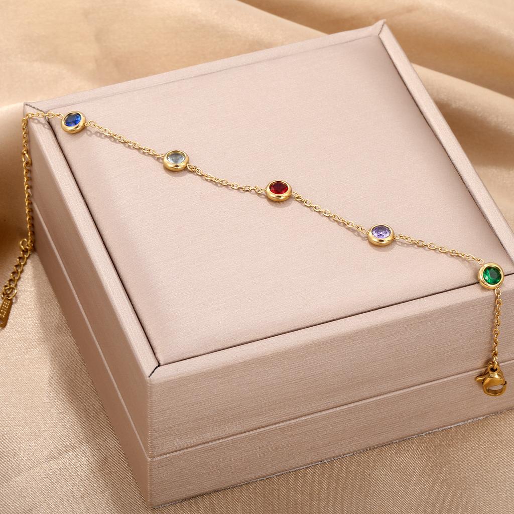 Colorful Round Cubic Zirconia Stainless Steel Bracelets for Women Exquisite Minimalist Lady Wrist Bracelet Bangle Jewelry Gifts