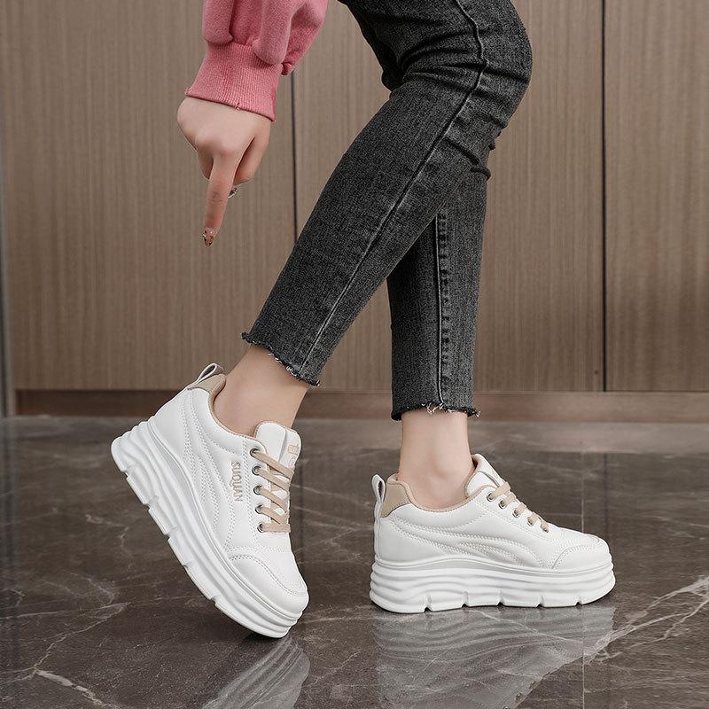 New Board Shoes Solid Color Summer Trendy White Shoes Thick Soled Interior Height Increasing Casual Shoes Student Shoes