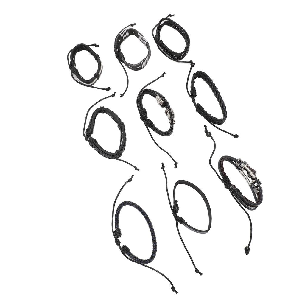 9pcs Braided PU Leather Bracelets for Men Women Vintage Multi Layer Easy Matching Woven Cuff Wrap Bracelets