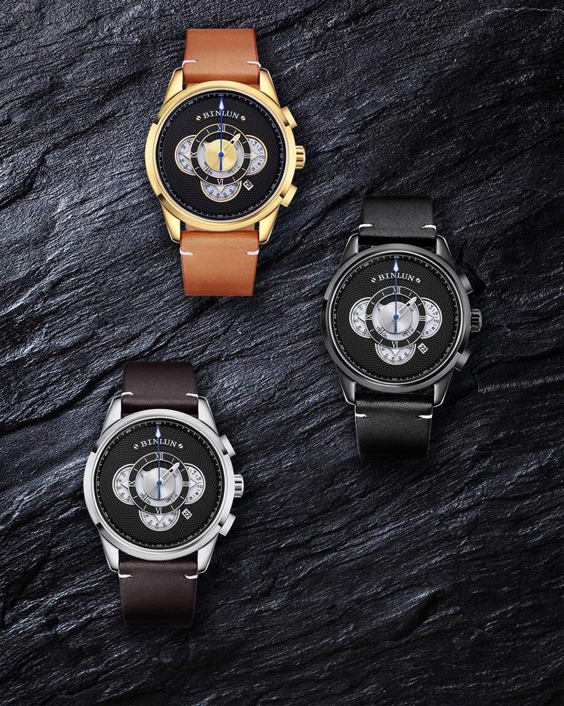BINLUN Quartz Hand Display Date and Time Indication Multipurpose Hand Chart 30M Waterproof Black Dermal Hand Chart Men's [product]