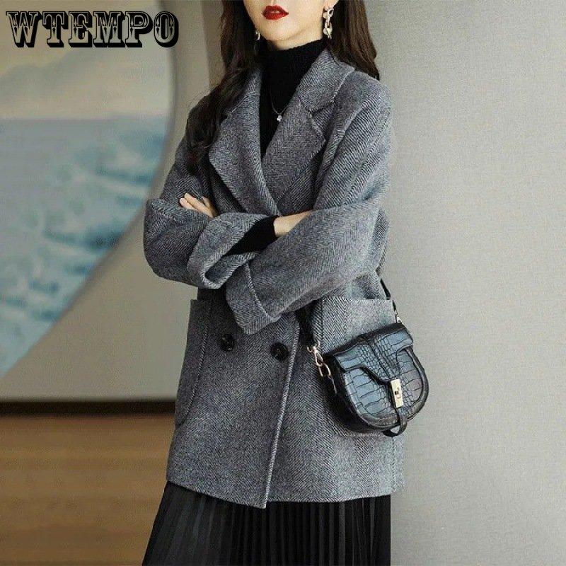 Paltoane de iarnă pentru femei Moda din lână și amestecuri Pardesiu pentru femeie, elegantă, solidă, groasă, jachetă lungă cu două piepte