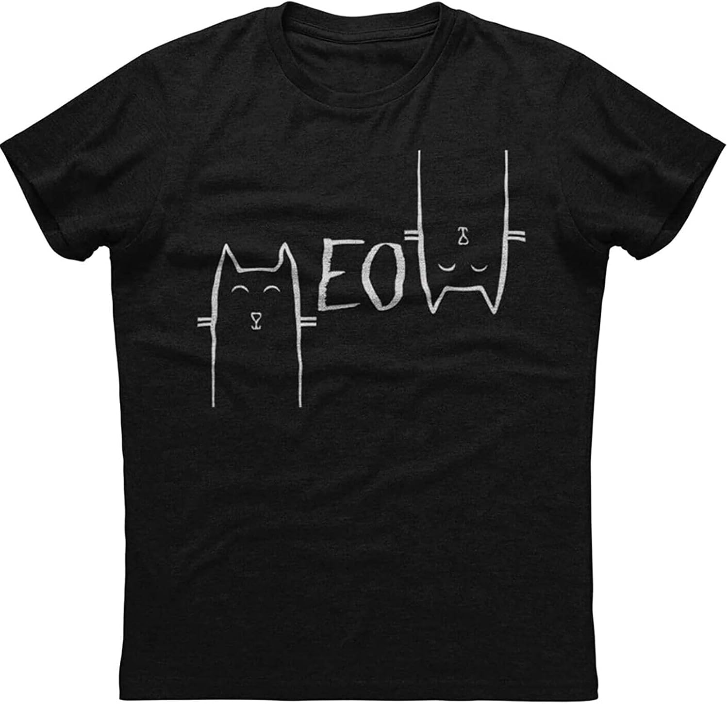Meow Cute Funny Cat Printed Mens Short Sleeve Cotton Black T Shirt Black M чёрный