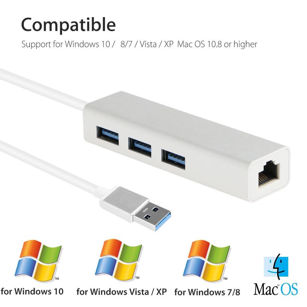Aluminum USB 3.0 RJ45 Gigabit Adapter & 3-Port Hub