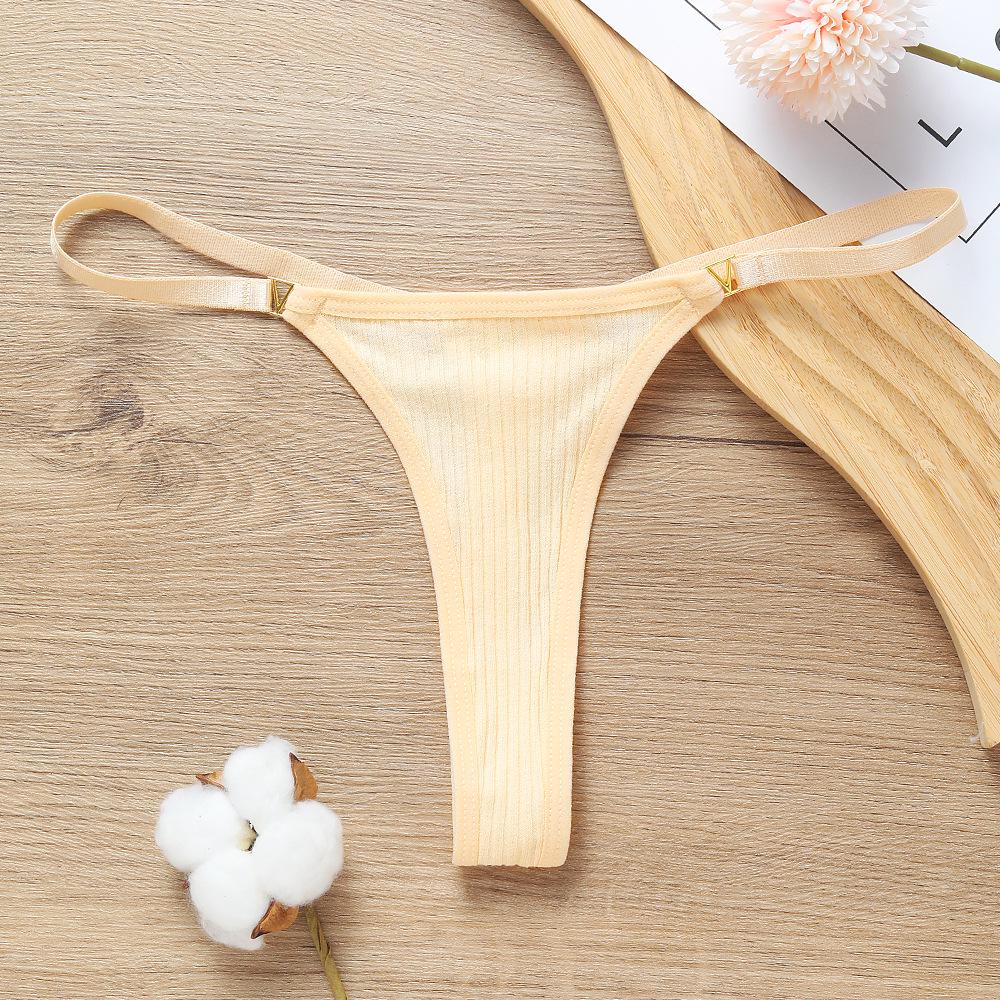 Women's Low-Rise Cotton Ribbed T-back Thong - Sexy, European & American Style, Hip-lifting Fitness, High-Cut Fashion