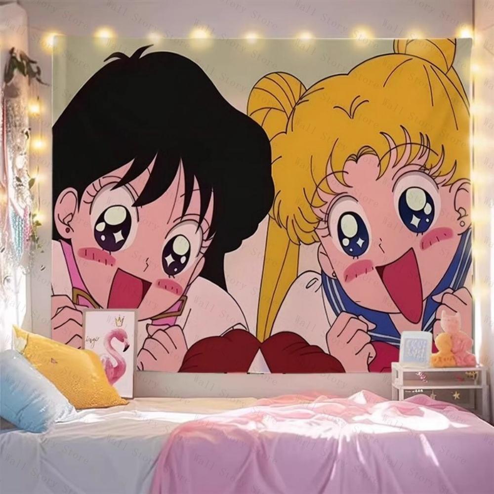 

Magical Girl Tapestry Moon Print Pink Aesthetic Wall Hanging for Bedroom Tapestry Dorm Cute Cartoon Background for Home Tapestry 74x94cm(29x37in)