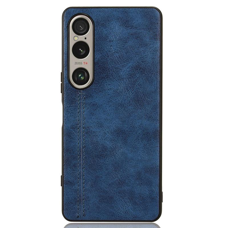 

For Sony Xperia 1 VI Case Slim Leather+TPU+PC Stitching Line Phone Cover Blue