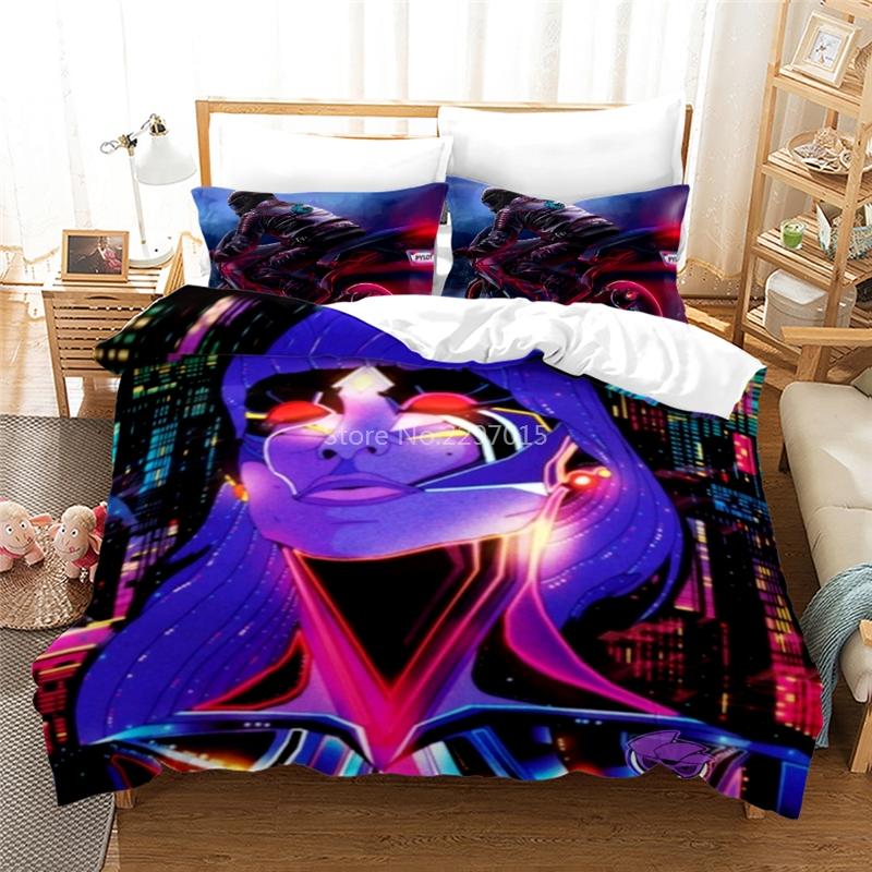 3D Neon Rider Drives Sport Cars Pattern Bedding Set Duvet Cover Pillowcase Single Double Twin Full Queen King for Bedroom Decor