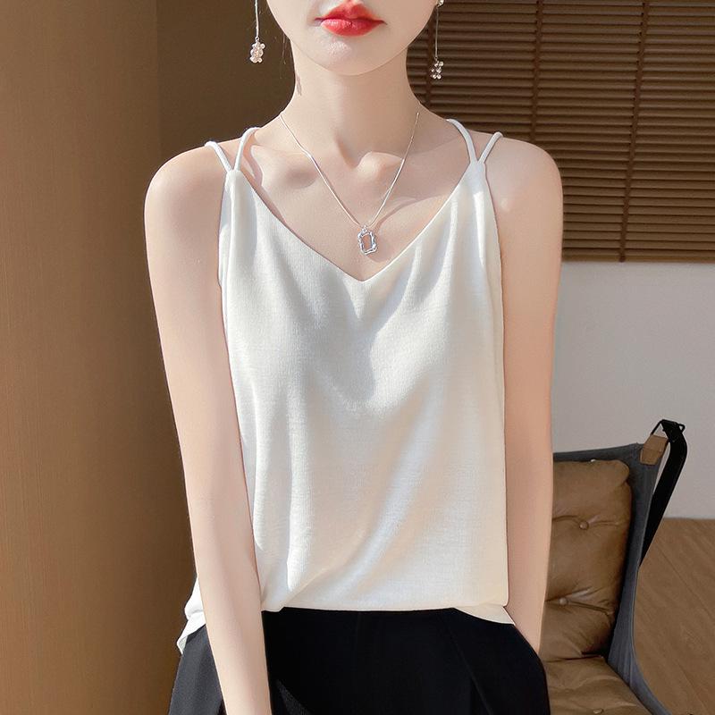 

2025 Women s Slimming V-neck Short Tank Top with Niche Design and Beautiful Back XXL