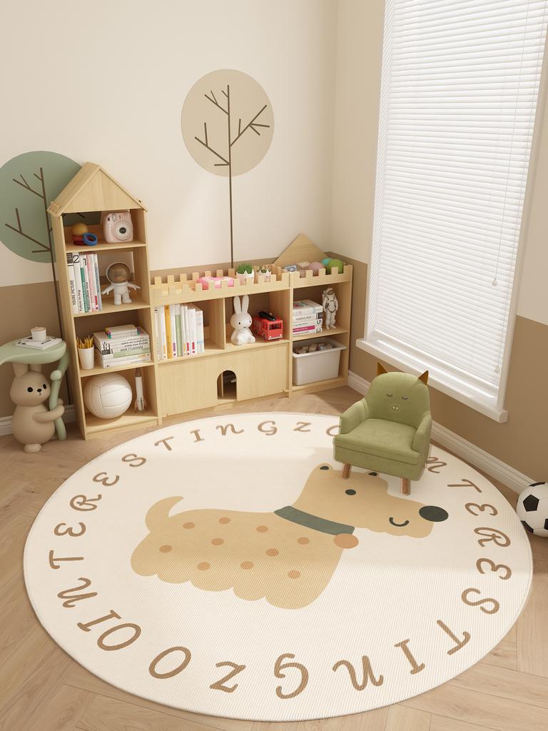 Cartoon Pattern Carpets for Living Room Cream Style Bedroom Decor Round Rug Thicken Plush Crawling Mat Fluffy Soft Lounge Carpet