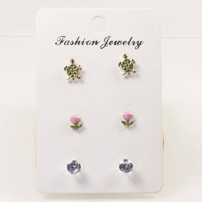 S925 Silver Needle Fashion Dark Simple Cute Wind Stud Earrings Set Turtle Flower Geometric Men's and Women's Small Earrings