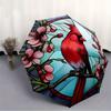 1pc Stained Glass Cardinal Compact Travel Umbrella, Automatic Folding Lightweight Windproof 8-Bone Reinforced Design, Portable for Backpack