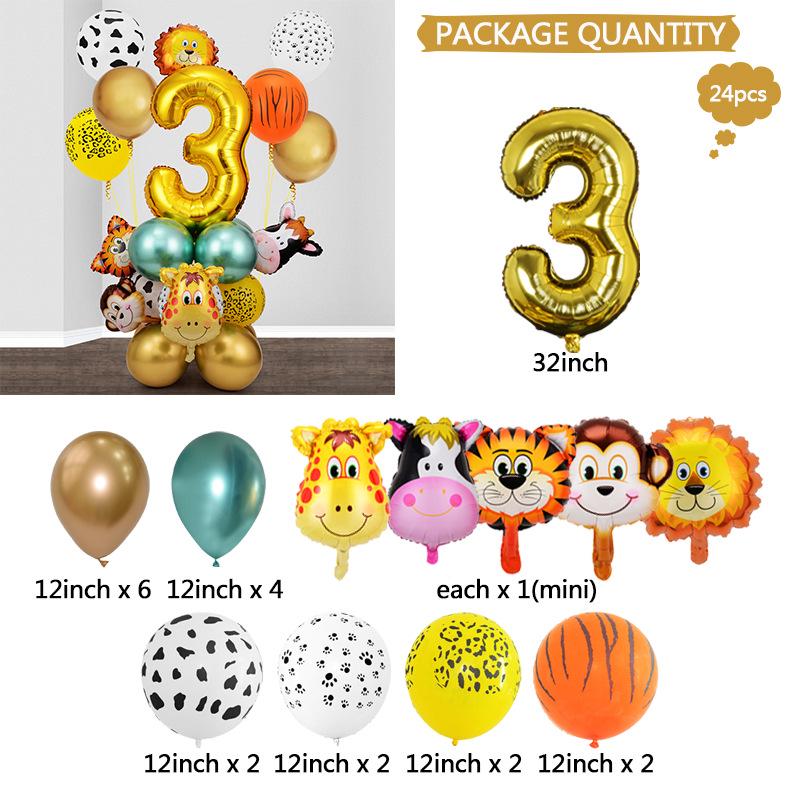 Cross-border Forest Animal Party Balloon Set: Aluminum Number Balloon Columns for Birthday Decor