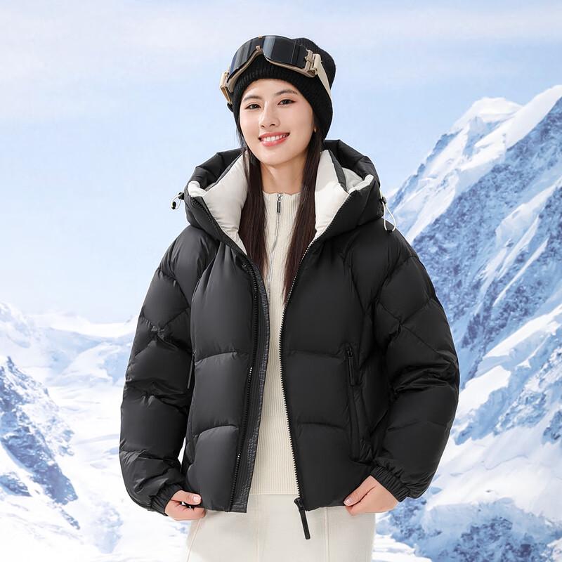 SNOWFLYING Women's Short Hooded Puffer Down Jacket