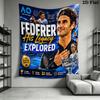 Tapiserie Rogera Federera, Vintage portrét tenisové legendy na zavěšení na zeď, Nástěnná dekorace sportovního šampiona pro domov
