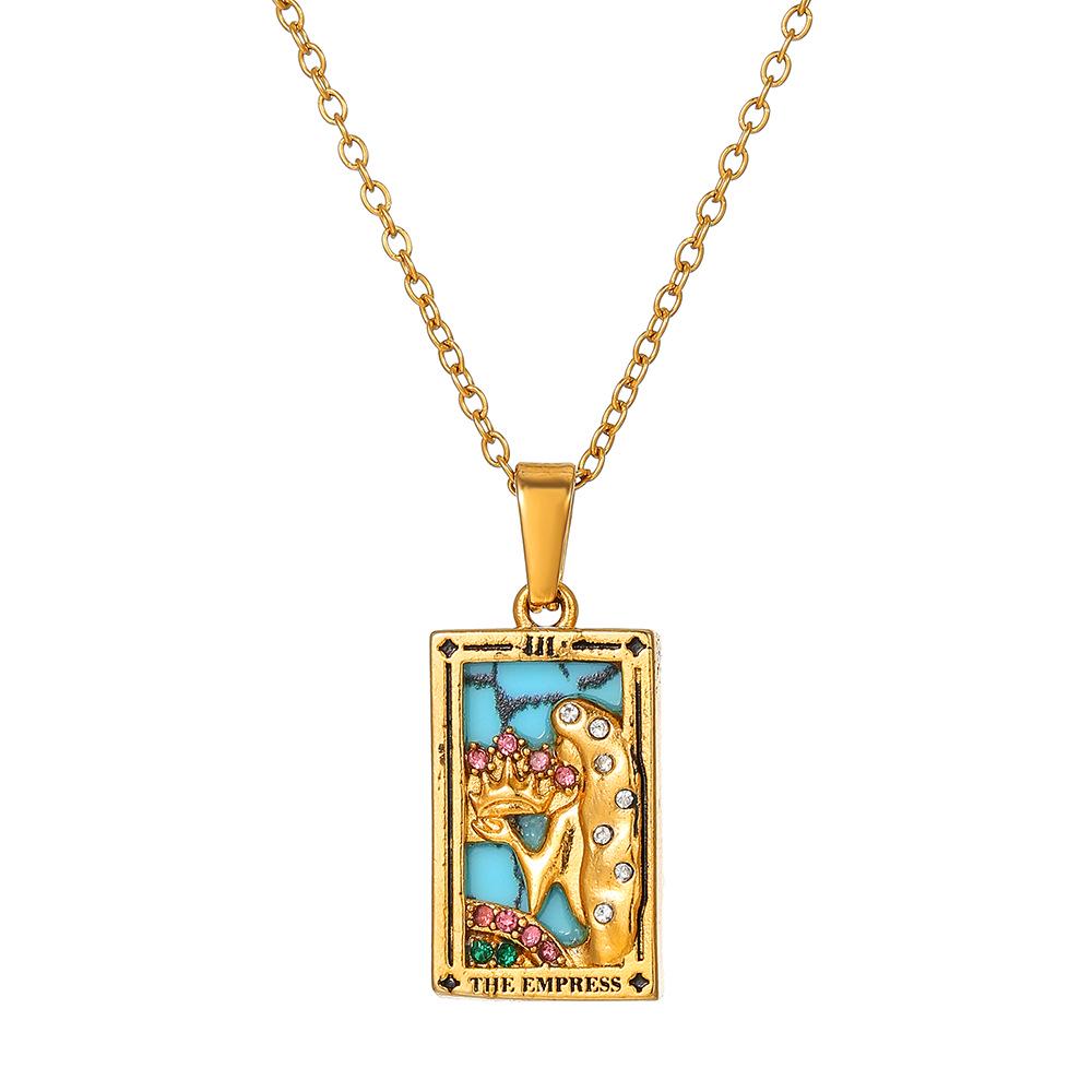 Retro Stainless Steel Zircon Tarot Card Pendant Necklace for Women