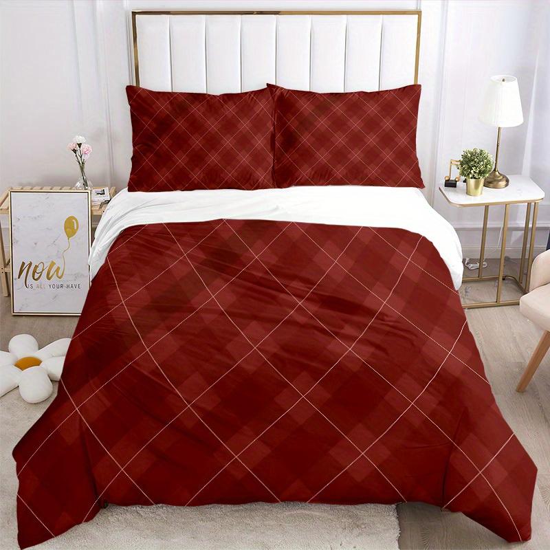 3Pcs Red Background Printed Bedding Set, Breathable And Soft, Machine Washable, Christmas Gift, Suitable for Bedroom Decoration, 15183