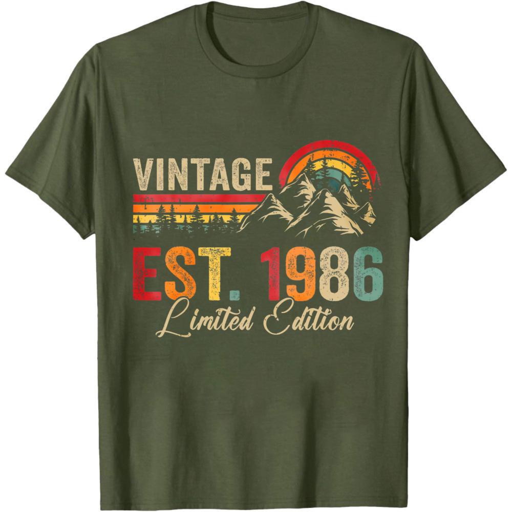 Vintage Est 1986 Limited Edition Summer Men TShirt Retro Mountain Rainbow Design Casual Wear For Birthday Gift For Him