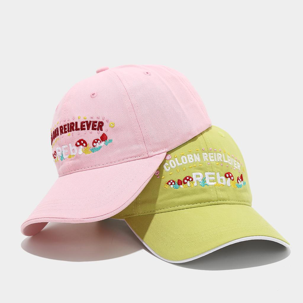 Sweet little fresh mushroom letter embroidered baseball cap women's summer versatile sun hat showing face small cap