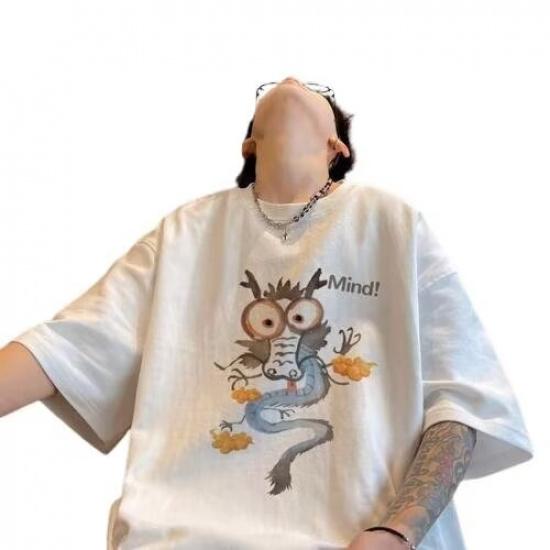 Men'S Trendy Letter Round Neck Printed Short Sleeved T-Shirt For Summer Ins Loose Casual Top