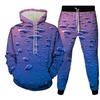 Funny Fresh Water Droplets on Purple Leaves Print Men's Hoodie Pants 2-Piece Outfits Men Hooded Sweatshirt Sets Tracksuit Suits