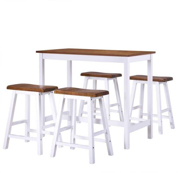 Table et tabouret de bar - vidaXL - 5 pcs - Bois massif - Intérieur - Cuisine