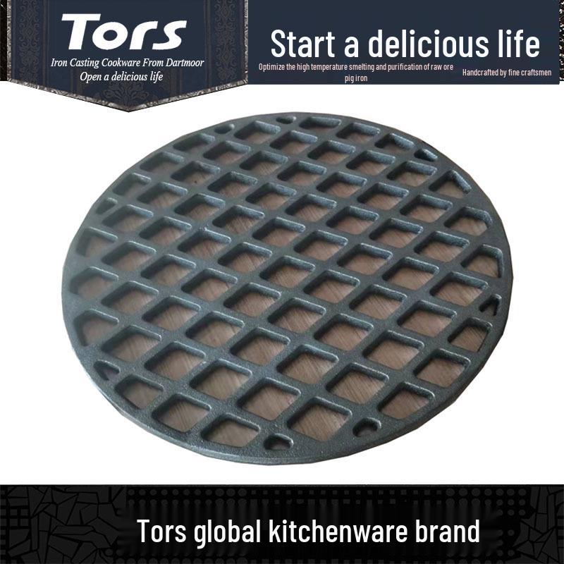 Tors Export BBQ Grill Accessories: Four-Pronged Round Grate with Pivot Point and Rhomboid Hole Cast Iron Grate.