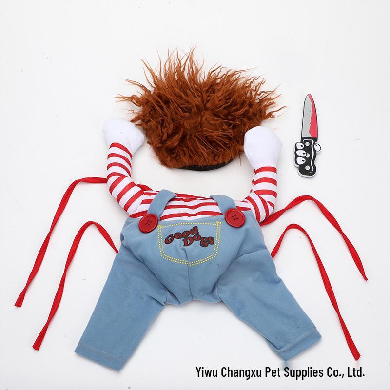 Deadly Doll Pet Costume: Halloween Dog Outfit with Knife Dagger for Puppies