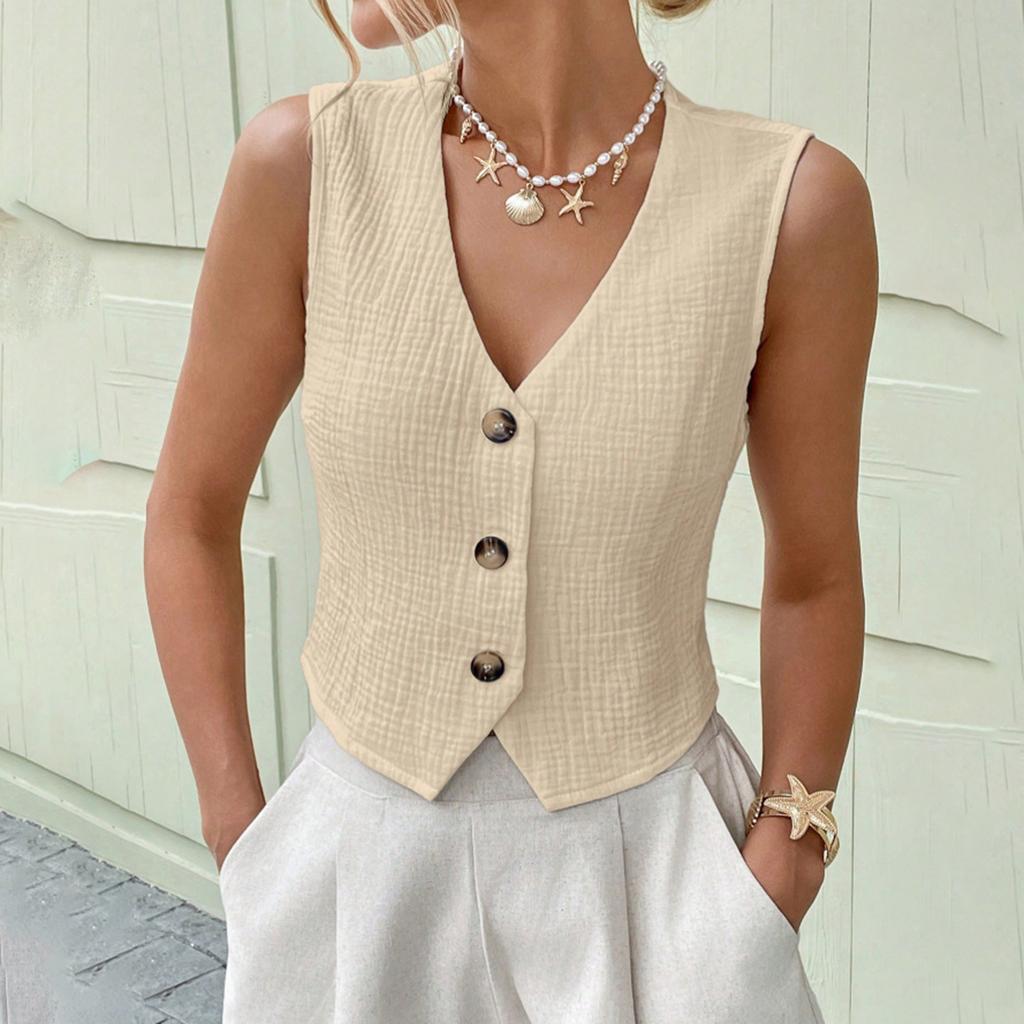 Ladies' Casual And Fashionable Cardigan Button Up Front Vest Top