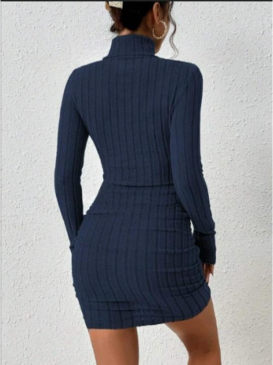2024 Autumn Winter High Neck Ribbed Bodycon Short Dress for Women