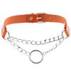 Women Men Punk Chain Choker Necklace O Round Circle Faux Leather Collar Jewelry