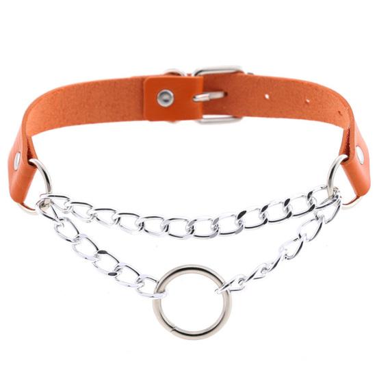 Women Men Punk Chain Choker Necklace O Round Circle Faux Leather Collar Jewelry
