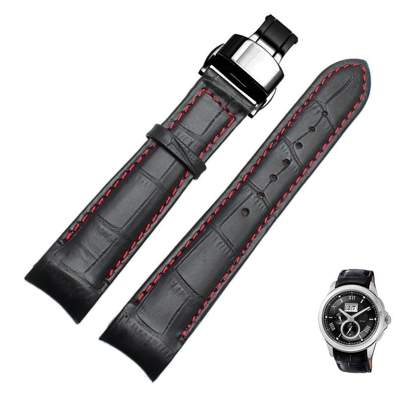 Curved End Men's Watchband for Citizen BL9002-37 05A BT0001-12E 01A Watchstrap Genuine Leather with Butterfly Buckle 20 21 22mm